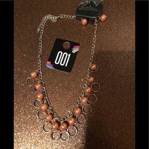 Silver necklace w/ orange beads